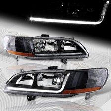 For 1998-2002 Honda Accord Drl Led Black Housing Headlights Wamber Reflector
