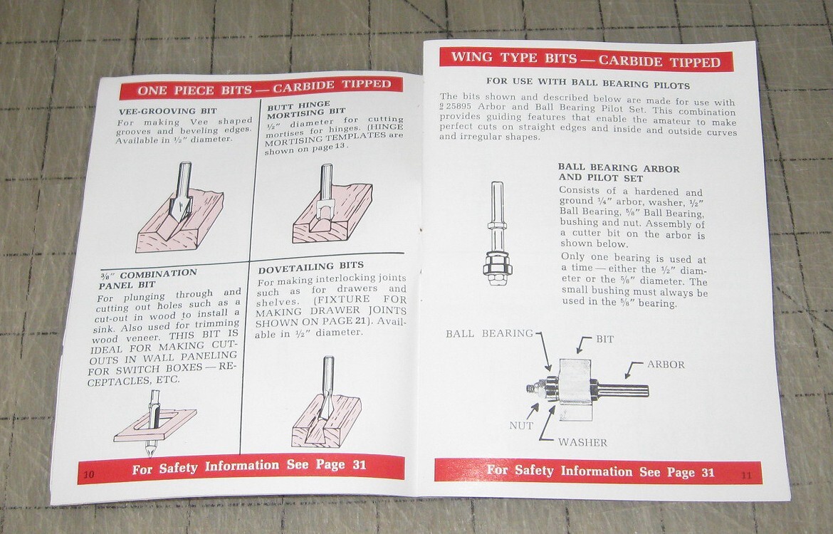 1976 Sears CRAFTSMAN Router Bits and Accessories Quick Facts Mini