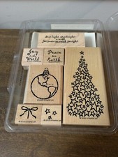Stampin' Up PEACE ON EARTH Set of 7 Wood Mounted Rubber Stamps Christmas Tree