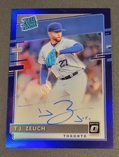 T.J. Zeuch RC Auto /125 2020 Donruss Optic Rated Rookies Signatures Purple Prizm