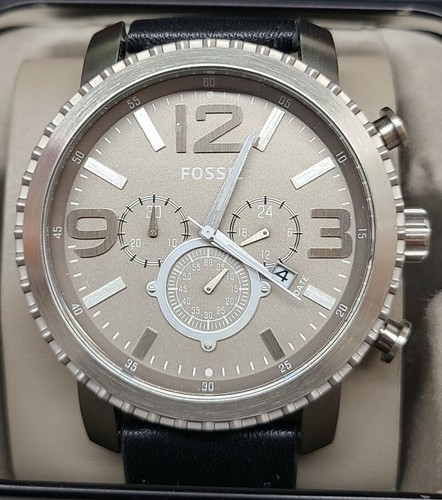 Fossil BQ1175 Grey Dial Black Leather 