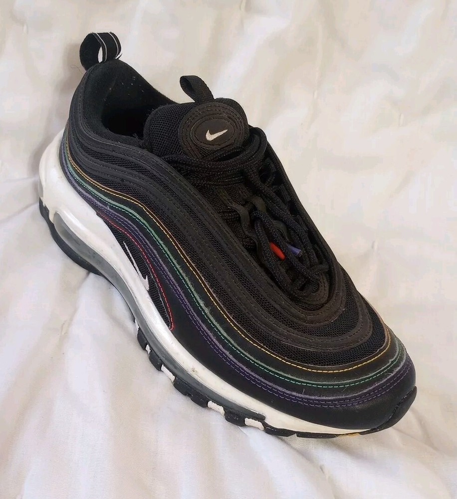 Nike Air Max 97 Multi Stitch Womens Sneakers in Black White Rainbow Size 7.5