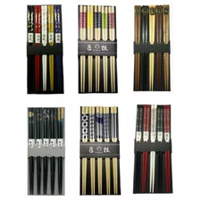 5 Pair Chinese Japanese Sushi Reusable Wooden Chopsticks Multi Pattern