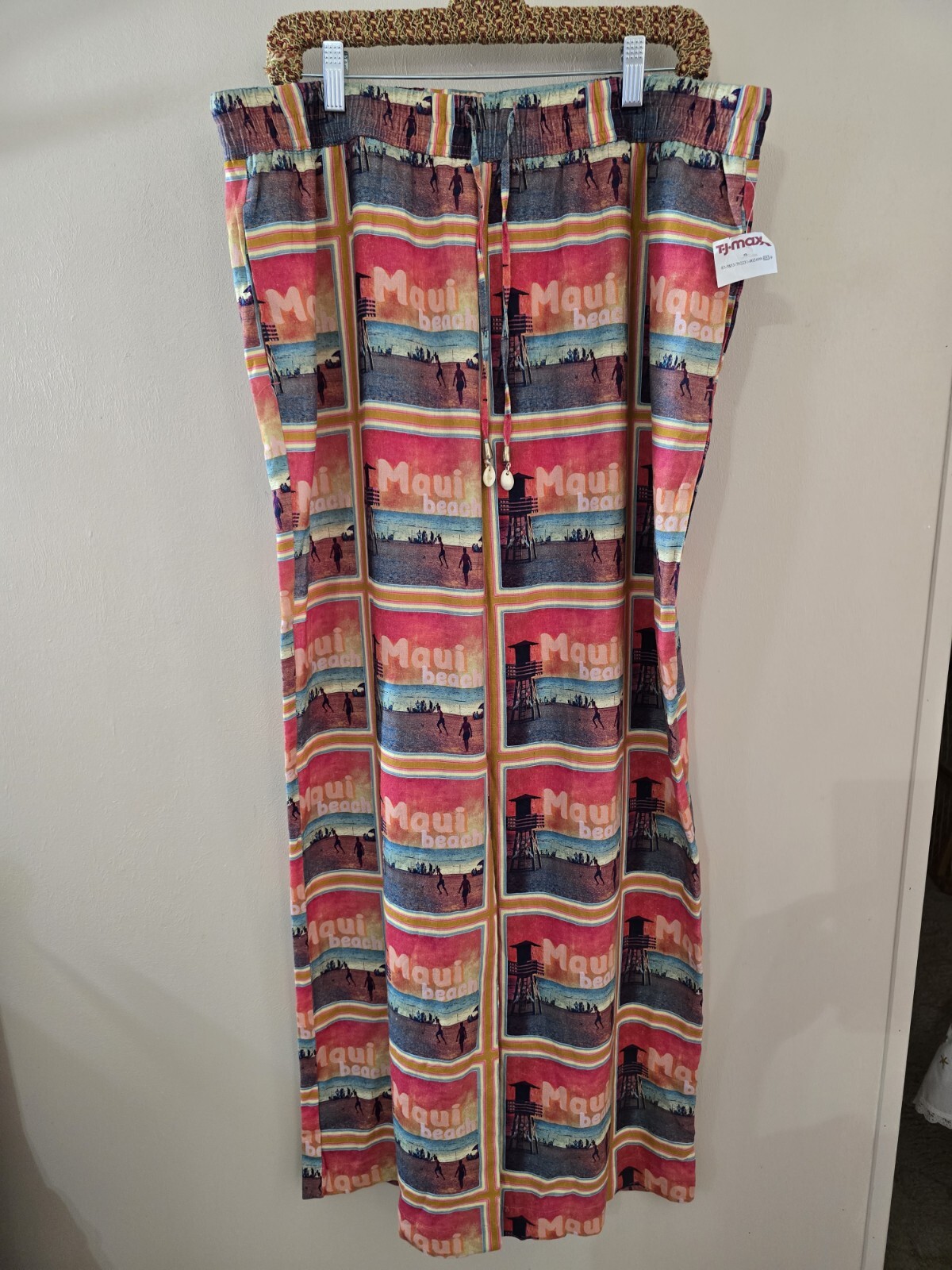 NWT Women's C&C California Size XL Boho Harem Palazzo Wide Leg Elastic Tie Pants