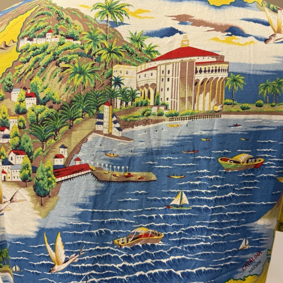 Vtg 80's OP Ocean Pacific SANTA CATALINA California Island RAYON Hawaiian Shirt - Image 4 of 4
