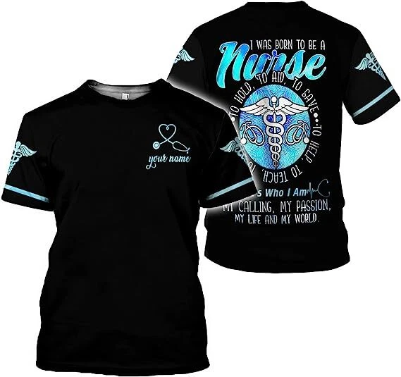 Personalized Name Nurses Shirts 3D Nurse Shirts for Women Shirts for Nurses E