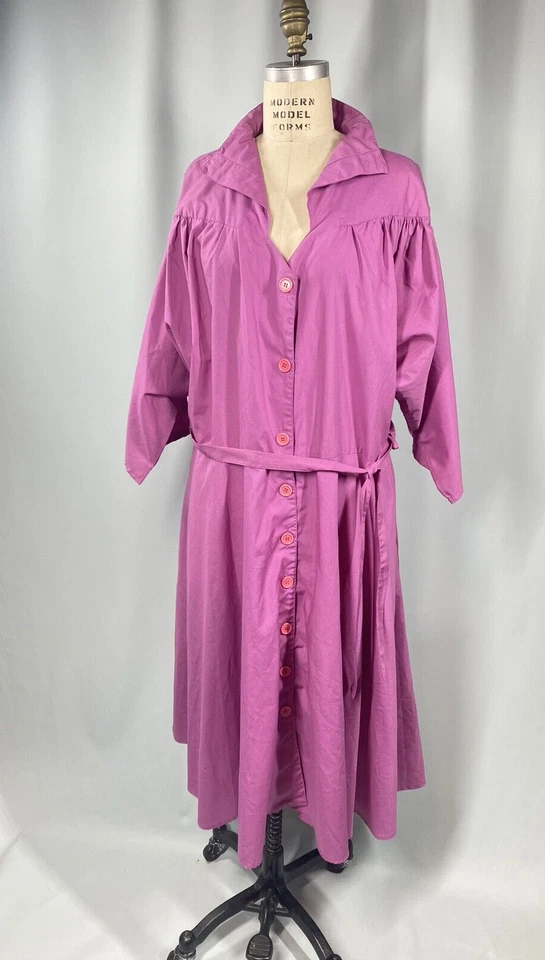 Винтажное платье плюс женщин размер 28 30 4XL фиолетовый рубашка талии 80-х хлопок ретро - Изображение 4 из 4