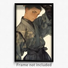 Art Poster - Boy Feeling Worthy Wearing Scholarly Grey Gloves (Print)