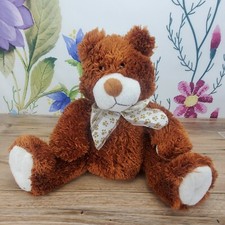 Ms Teddy Bear Inc. Plush 12" Brown Pawprint Bow Stuffed Animal Soft Toy