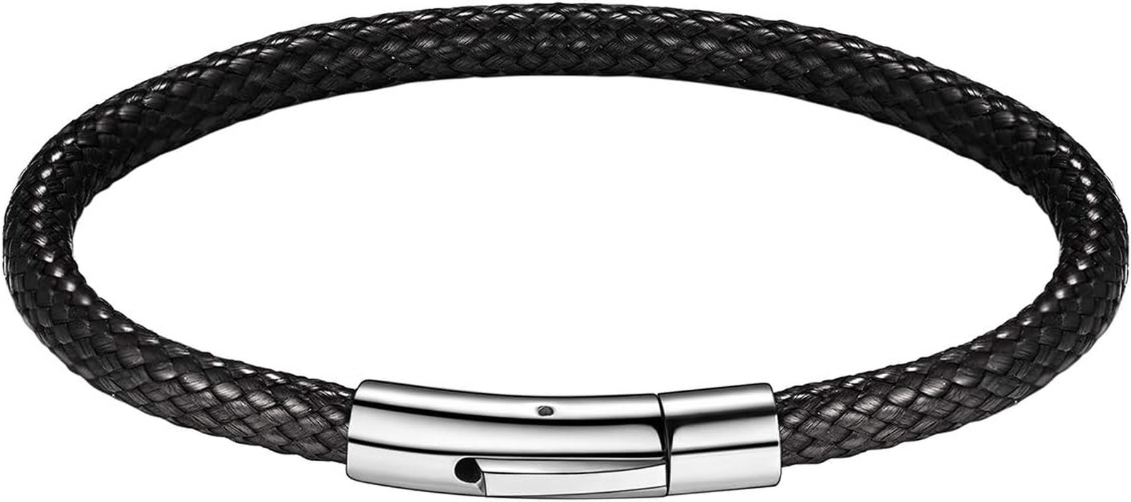 Braided Leather Bracelets for Men, Black/Brown Stainless Steel Engraved Inspirat