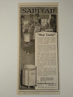 1920 Sani Can Press Toe Trash Can / American Steel Wool Vintage Print Ad