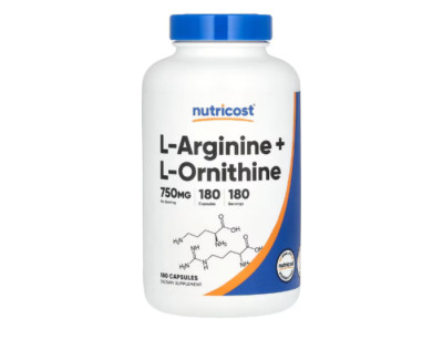 Nutricost, L-Arginin + L-Ornithin, 750 mg, 180 Kapseln