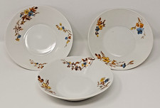 A Lanternier Limoges small Ceramic Bowls set of 3 blue & yellow florals France