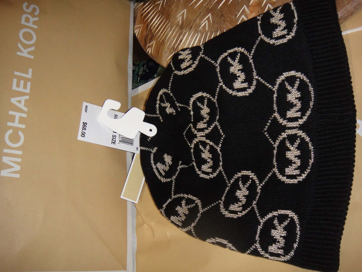 Michael Kors Black & Gold Reversible MK Logo Winter Hat .100 