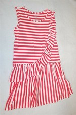 Girls Dress PALE RED WHITE STRIPE Sleeveless SOFT KNIT Diagonal Ruffle M 7-8