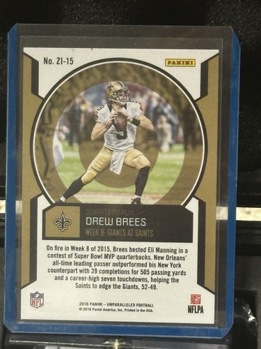 2016 Panini Unparalleled - Zoned In #ZI-15 Drew Brees /25 - Foto 2 di 2
