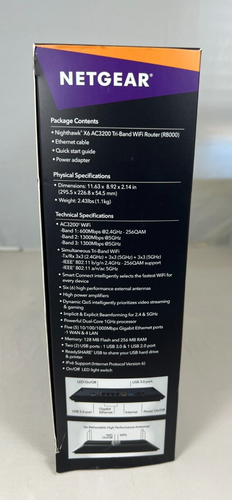NETGEAR Nighthawk X6 AC3200 Tri-Band WiFi Router R8000 3.2Gbps WiFi Speed - Picture 5 of 6