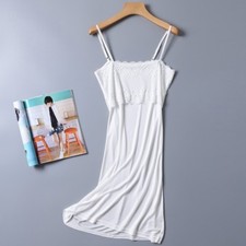 Women Pure Silk Lace Floral Slip Dress Camisole Strap Petticoat Nightdress White