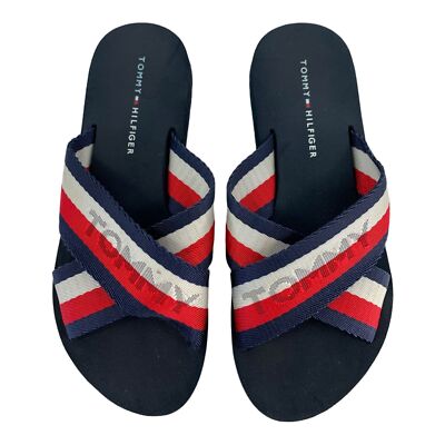 Tommy Hilfiger Sandals Criss Cross Navy Red White Casual Women's