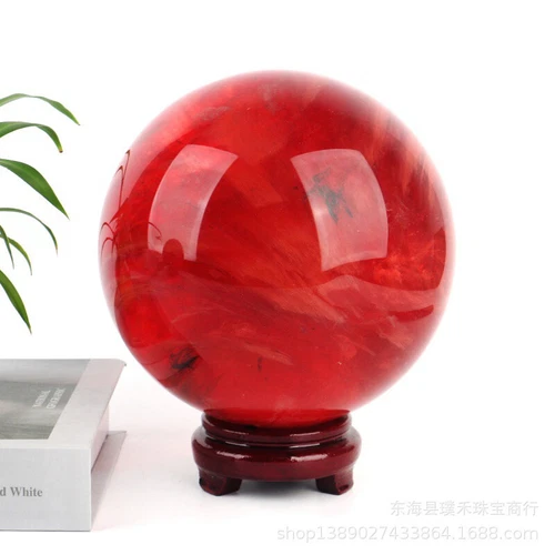 2LB Big Natural Red Smelting Quartz Crystal Sphere Healing Energy Ball W/ Stand - Foto 5 di 19