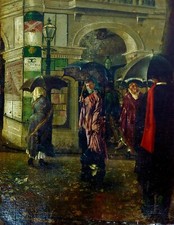 DAME MADRILENE AU PARAPLUIE. SIGNIERT. LOPE SANZ LANDA (?). &Ouml;L. SPANIEN.ANFAN...