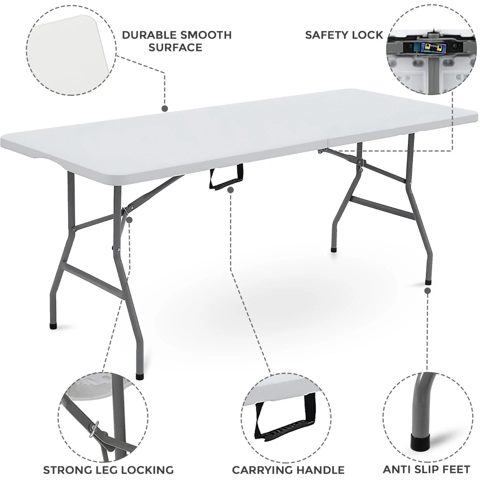 6FT CAMPING CATERING HEAVY DUTY FOLDING TABLE TRESTLE PICNIC BBQ PARTY - Image 3 of 4