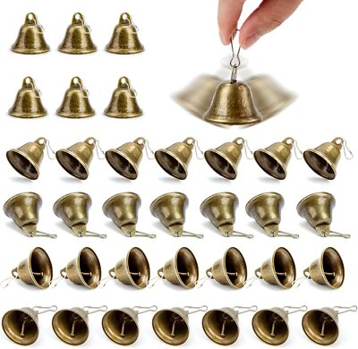 Craft Bells, 34PCS Bronze Jingle Bells Vintage Bells (1.7'' X 1.5'') Small Brass B
