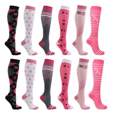 6 Pairs Breast Cancer Sign 20-30mmHg Compression Stockings Relief Support Socks