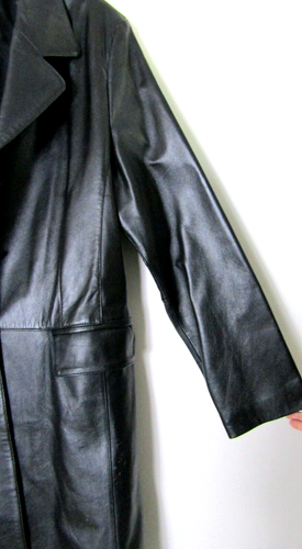 Charles Klein Women's 1980's Lined Knee Length Black Soft Leather Coat Size XL - Picture 4 of 9