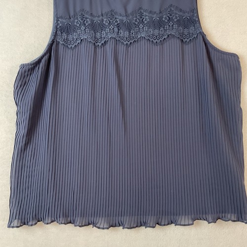 LC Lauren Conrad Tank Top Women’s XXL Blue Pleated Front Lace Detail Sleeveless - Picture 3 of 13