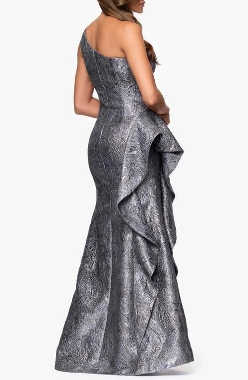 Vestido Sirena Jacquard Un Hombro Xscape Gunmetal Metálico Volantes Talla 8 $298 Foto 3 de 3