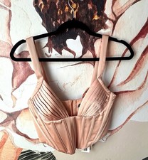 ZARA Beige Satin Corset Bustier Top XS Boned Pleated