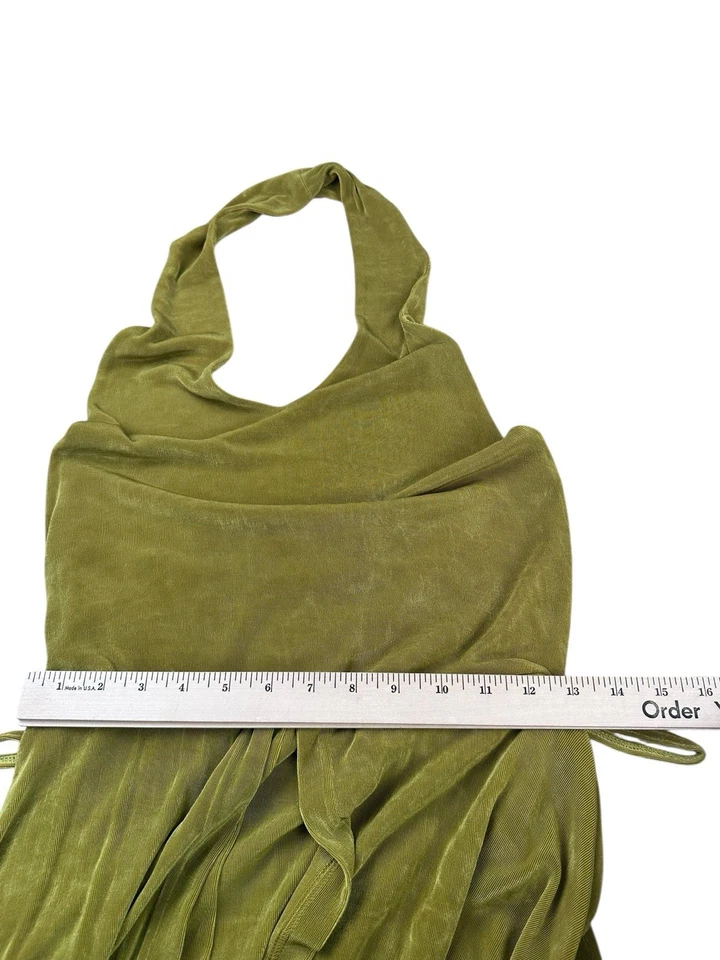 Cache Chartreuse Slinky Tejido Halter Skort Vestido Mameluco Y2K Ropa de Club Talla 12 EE. UU. Foto 4 de 4