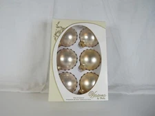 Vintage Visions by Holly Glass Christmas Ornaments Box of 6 Light Gold Color