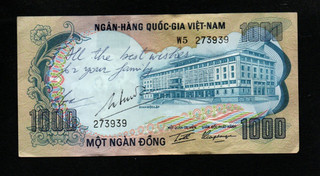 1000 DONG VG BANKNOTE FROM SOUTH VIETNAM 1972 PICK 34