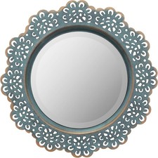Stonebriar Decorative Round Metal Lace Wall Mirror with Attached Hanger, Turquo
