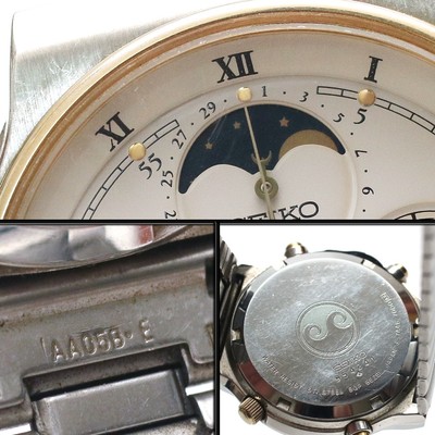 Seiko 7A48-7000 Analog Quartz Men 80'S Moonphase Chronograph