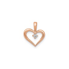 14k Rose Gold Heart Pendant Diamond Accent Open Love Charm Necklace for Women
