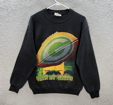 Vintage Green Bay Packers Sweatshirt Adult Large Black Crewneck Made In USA 90s