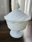 Vtg Anchor Hocking Quilted Diamond Milk Glass Pedestal Candy Dish Lid 8.5”