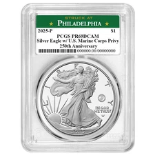 Presale - 2025-P Proof $1 American Silver Eagle Marine Corps Privy PCGS