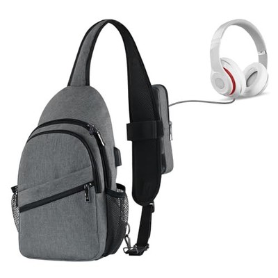  Sling Backpack with RFID Blocking and Phone Holder on Grey(usb Charger Port)