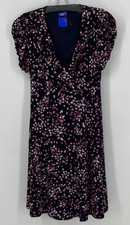 Tommy Hilfiger Dress Womens Size 2 Navy Floral Short Ruched Sleeve Knee Length