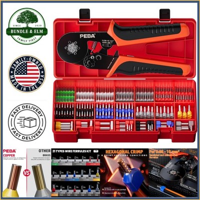 Hex Crimping Tool Kit with 21 Sizes Wire Ferrules for Electrical Projects