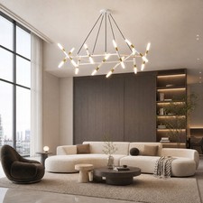 40'' White Gold Pendant 20 Light Sputnik LED Chandelier for Living Room Fixture