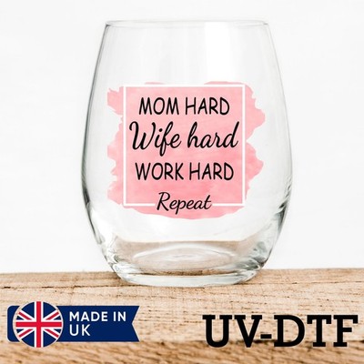 Mom Hard Wife 8 Stück UV DTF Aufkleber - Glas Laptop Becher Tasse ck238