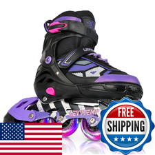 LEVYTEMP Adjustable Inline Skates Kids Adults Outdoor Light Up Wheels Beginner R