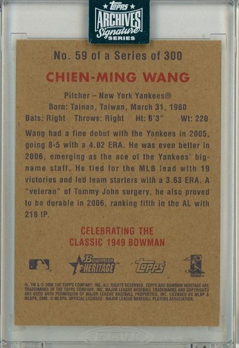 2024 Topps Archive Signature Chien-Ming Wang 2006 Bowman /12 - Picture 2 of 2