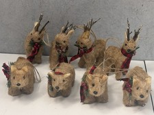Lot of 8 Sisal Christmas Ornaments Reindeer Bear Buffalo Plaid Twig Antlers 6