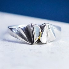 Size 7.5, vintage Sterling silver handmade ring, 925 leaf band mother of pearl